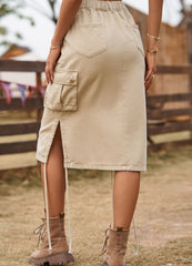 Drawstring Denim Cargo Skirt