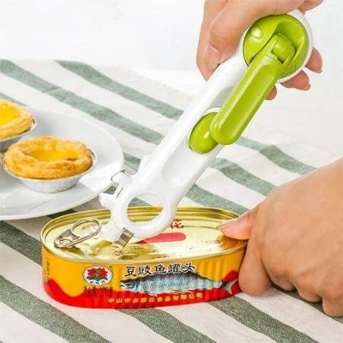 7 In 1 Kitchen Opener For Cans Bottles And Garlic Grinder handheld white green can opener cutting pull-tab and bottle opener on tin
