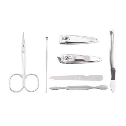 7 In 1 Nail Care Clipper Set With Leather Pouch For At Home Grooming – compact stainless steel nail scissors clippers tweezers ear pick and tools in travel kit