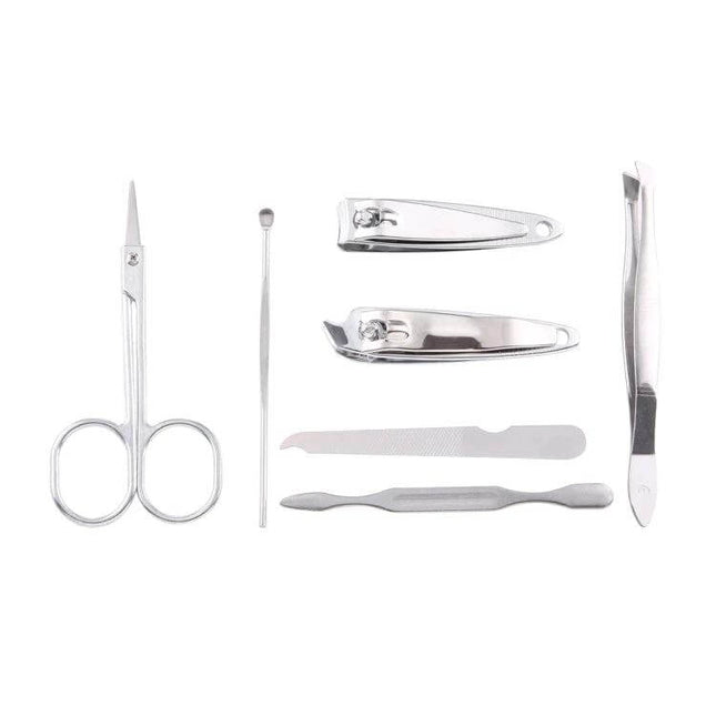 7 In 1 Nail Care Clipper Set With Leather Pouch For At Home Grooming – compact stainless steel nail scissors clippers tweezers ear pick and tools in travel kit