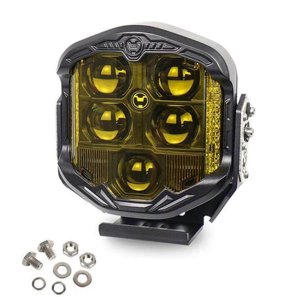 7 Inch A Pillar Roof Light For Cars With High And Low Beam - yellow lens dual-beam A-pillar off-road lamp with mounting hardware, IP67 waterproof