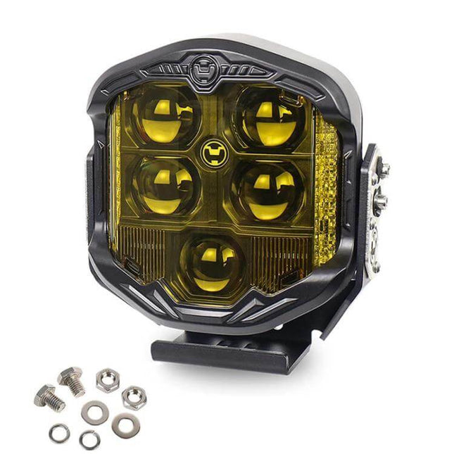 7 Inch A Pillar Roof Light For Cars With High And Low Beam - yellow lens dual-beam A-pillar off-road lamp with mounting hardware, IP67 waterproof