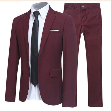 Classic Men's Slim Fit Three-Piece Suit for Formal Wear burgundy Korean-inspired slim fit three-piece set with jacket vest and trousers