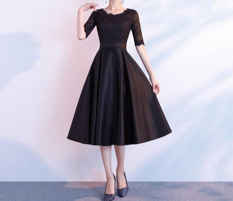 Sophisticated Long Sleeve Versatile Business and Evening Dress Round neck black midlength