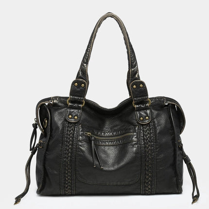 Soft Black Motorcycle Shoulder Bag With Large Capacity