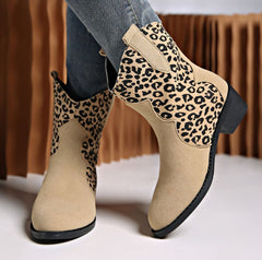 Leopard Suede Block Heel Boots