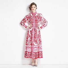 Elegant Long Sleeve Swing Dress with Unique Prints