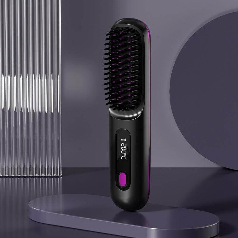 Cordless 2-in-1 Hair Straightening Brush with Fast Heating and USB Charging