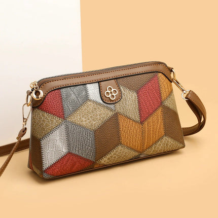 Bohemian Crossbody Bag With Blue Brown Contrast Stitching