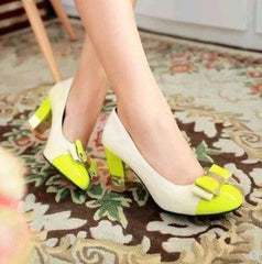 Chic Color-Blocked High Heels with Bow Design for Plus Size Women