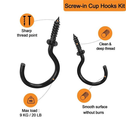 75-Piece Box Screw-In Ceiling Hook Set For Home Storage — organized plastic box with six iron screw-in cup hooks, sharp points, smooth finish, 9kg load limit