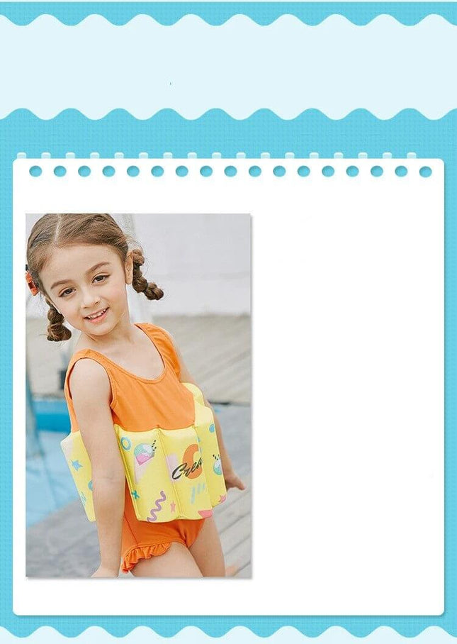 Yellow Graffiti One-Piece Swimsuit with Buoyancy for Baby Girls - cotton lun yellow graffiti flotation suit for supervised pool and beach play