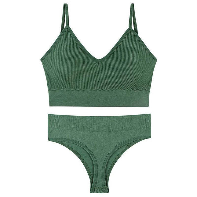Women's Comfortable Wireless Push-Up Sports Bra for Daily Activities - green wireless thin-mould cup bra and matching briefs set