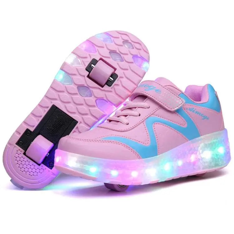 786 LED Light Ultra Light Double Wheel Skating Shoes Size 27