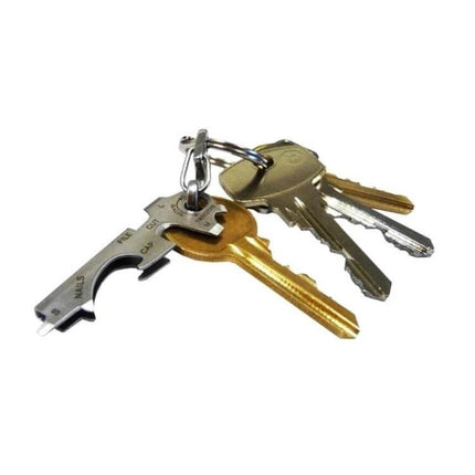 8 in 1 Multitool Keychain Stainless Steel for Everyday Tasks on key ring with keys, compact 50x20mm multitool for quick fixes and light repairs