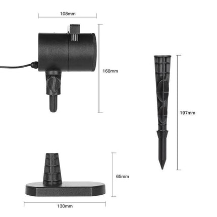 8 Pattern Outdoor Lawn Lamp for Gentle Garden Ambiance compact ABS housing with ground stake and base, dimensions shown for garden and patio projection lighting
