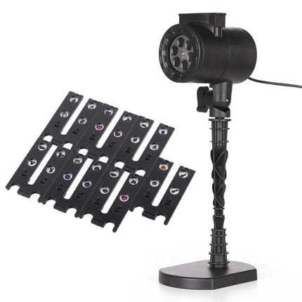 8 Pattern Outdoor Lawn Lamp for Gentle Garden Ambiance projecting eight selectable decorative patterns with interchangeable slides on stake mount