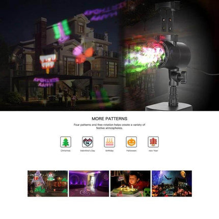 8 Pattern Outdoor Lawn Lamp for Gentle Garden Ambiance projecting colorful holiday patterns on a house and lawn