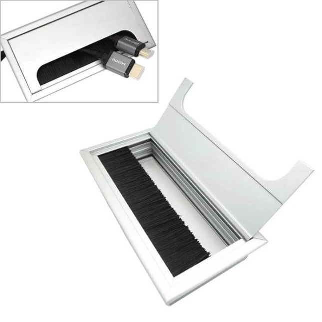 80x160mm Desk Dustproof Aluminum Wire Box With Brush - space aluminum desk cable pass-through with brush strip, dust-resistant cable management