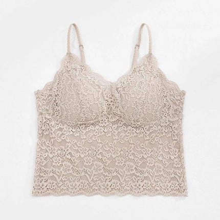 Ladies French Lace Underwired Backless Bra for Casual Wear in khaki lace with breathable cotton lining, underwire support and adjustable straps