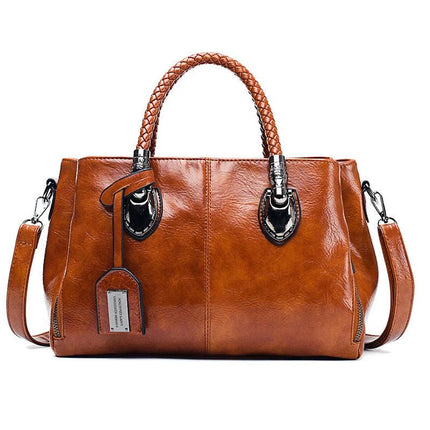Vintage PU Handbag With Woven Handle For Everyday Use 30x14x20cm