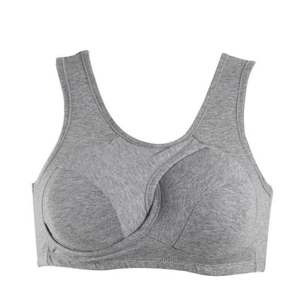 Women's Comfortable Breathable Cotton Gathered Wireless Vest in gray, seamless cotton wireless vest with gathered cups and fixed double-shoulder straps