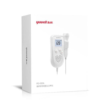 Portable Fetal Heart Rate Monitor for Home Pregnancy Use handheld waterproof doppler showing 128 bpm on display