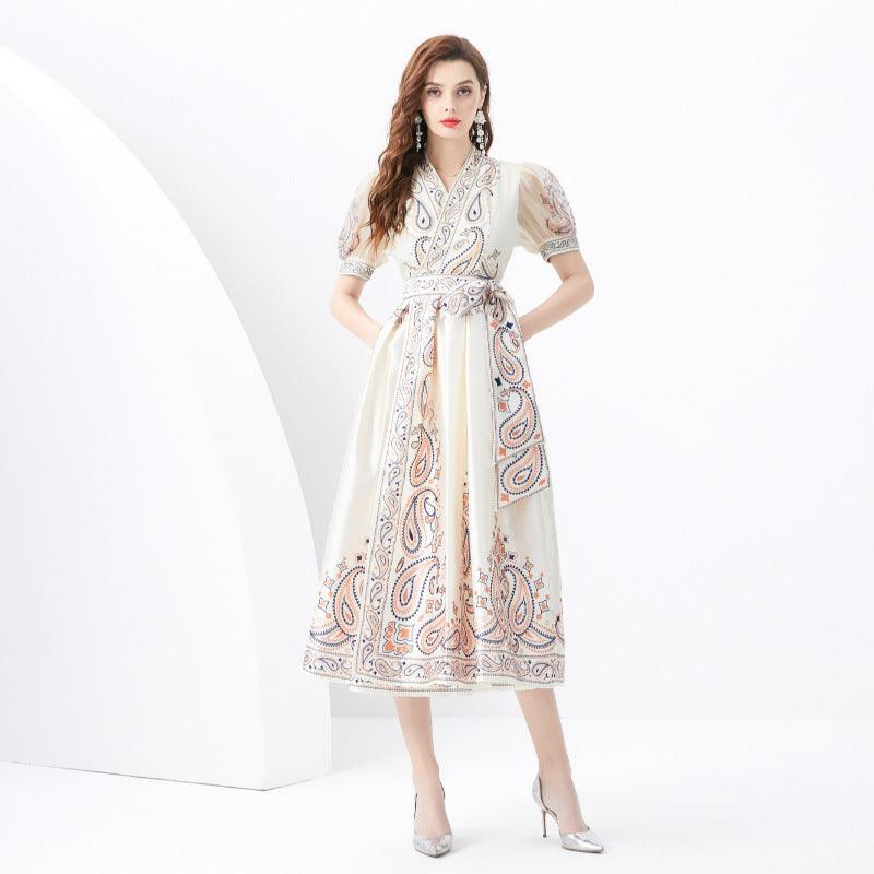 Classic Bow-Embellished Apricot Dress for Women