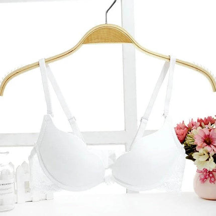 Comfortable Lace Bra for Small Busts and Everyday Wear for Students white lace bra with bow on hanger, breathable everyday support
