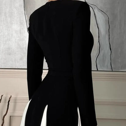 Black And White Patchwork Long Sleeve Maxi Dress For Wedding