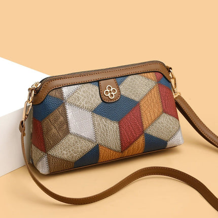 Bohemian Crossbody Bag With Blue Brown Contrast Stitching