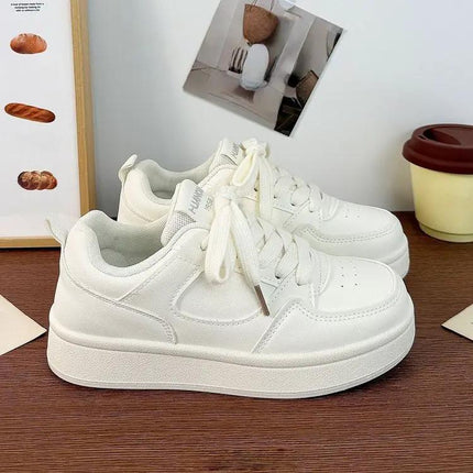 Women's White Low-Top Platform Sneakers For Casual Wear