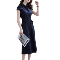 Navy Blue A-Line Waist Slimming Dress for Women