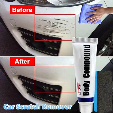 Car Scratch Remover Paste for Minor Auto Paint Repairs on white bumper showing before and after results