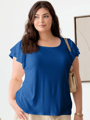 Gilli Plus Size Short Fluttery Sleeve Round Neck Top