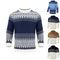 Men's Knitted Long-Sleeve Pullover Sweater For Casual Fall Wear navy patterned crewneck with ribbed cuffs