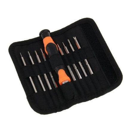 9 In 1 2 Way Design Screwdriver Set For Electronics Repair compact magnetized precision driver with 16 specialty bits in black orange roll case