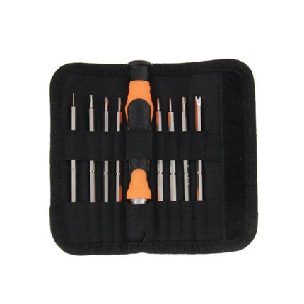 9 In 1 2 Way Design Screwdriver Set For Electronics Repair compact magnetized precision driver with 16 specialty bits in nylon pouch, orange handle