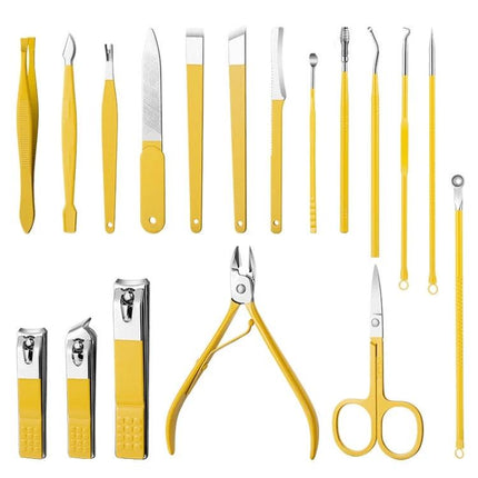 9 In 1 Nail Clipper Set, Stainless Steel Manicure Tools in yellow with PU leather case, nail clippers, nippers, scissors and precision grooming tools