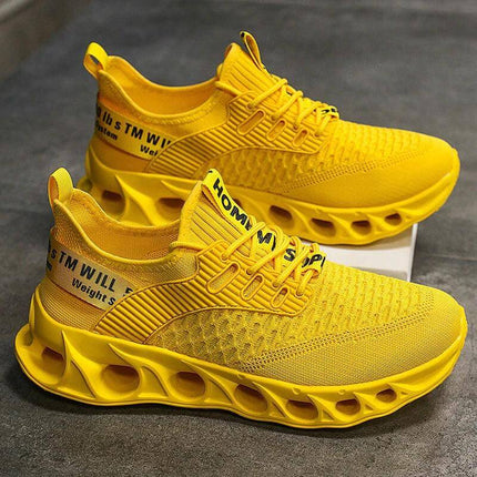 Breathable Mesh Casual Running Shoes For Everyday Comfort in bright yellow with ventilated fabric upper and flat heel for walking and light jogging