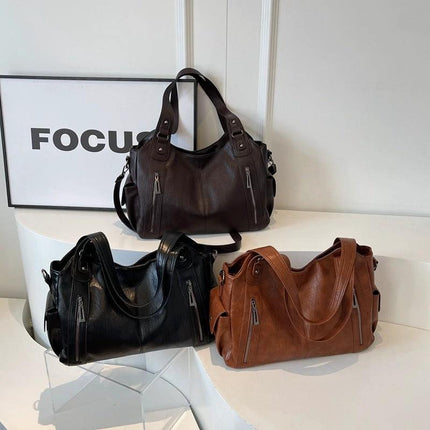 Retro European Style PU Handbag For Daily Use In Black Or Brown
