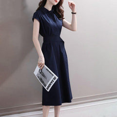 Navy Blue A-Line Waist Slimming Dress for Women