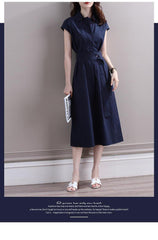 Navy Blue A-Line Waist Slimming Dress for Women