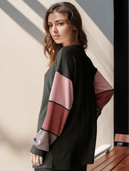 Double Take Full Size Color Block Round Neck Long Sleeve T-Shirt