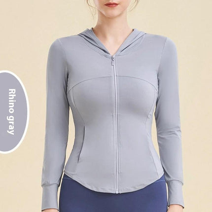 Women's Long Sleeve Sun Protection Shirt for Outdoor Use - Rhino gray breathable nylon zip hoodie for hiking and cycling