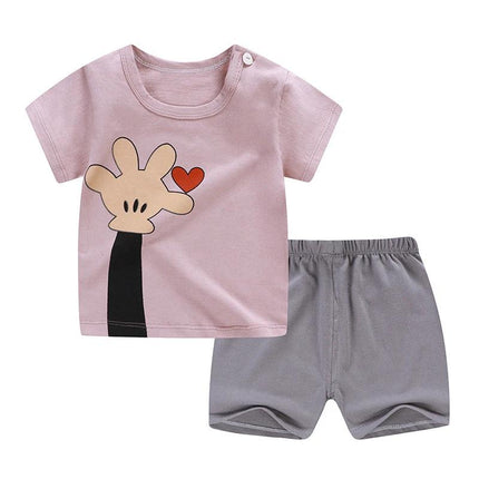 Soft Cotton Short Sleeve T-Shirt and Shorts for Toddlers pink graphic tee and gray shorts set for ages 1-3, 100% cotton comfortable play outfit