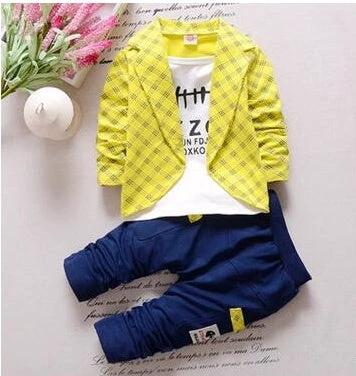 Soft and Comfortable Toddler Sportswear Suit for Boys and Girls, Ages 0-3 - yellow plaid jacket with white tee and navy jogger set