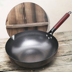 Handcrafted Traditional Iron Wok with Wooden Handle