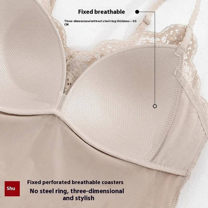 Ladies French Lace Underwired Backless Bra for Casual Wear — khaki breathable cotton, no steel ring, lace trim, underwired support for backless outfits