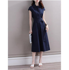 Navy Blue A-Line Waist Slimming Dress for Women